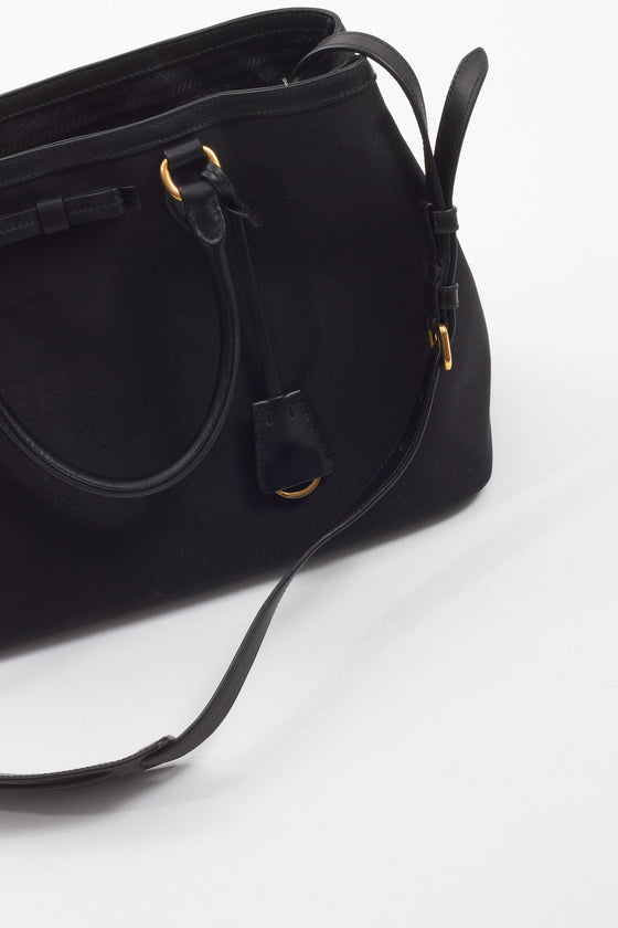 Prada Black Canvas Logo Bow Tote Bag