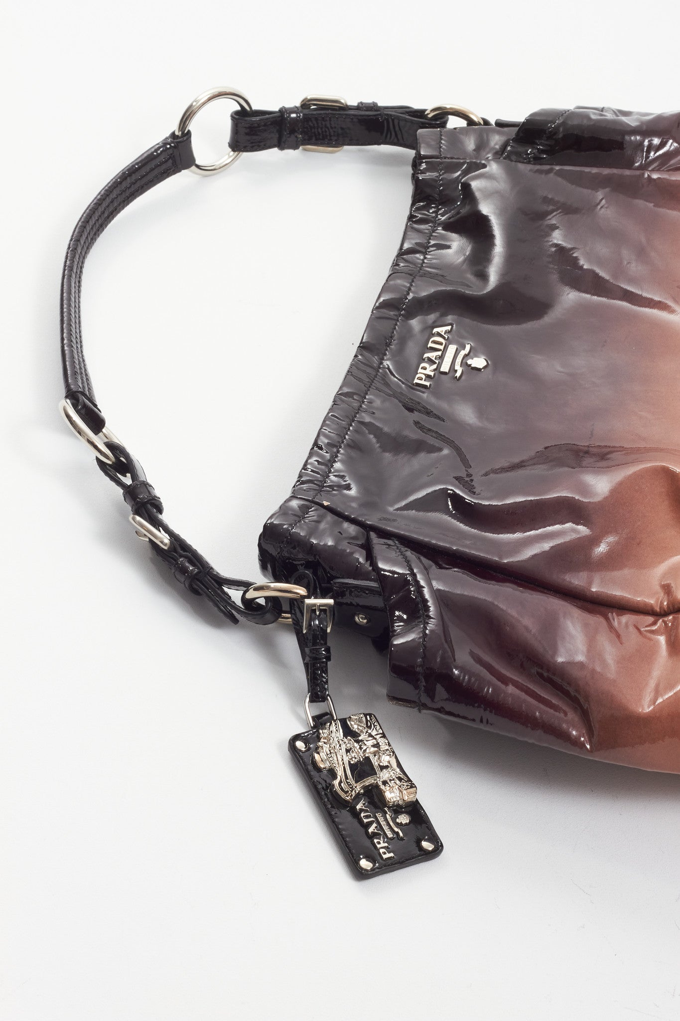 Prada Beige/Black Ombré Patent Leather Tote Bag