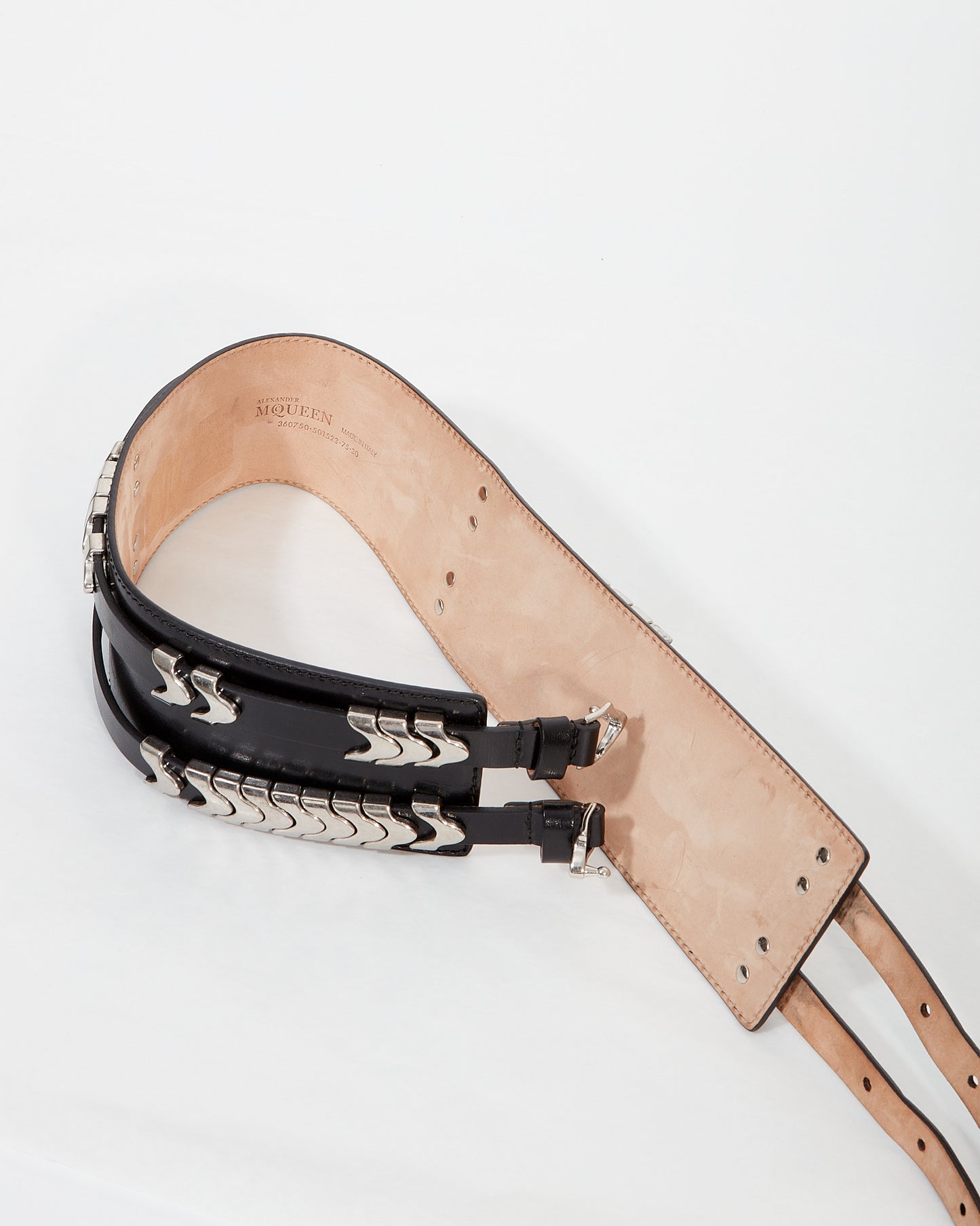McQueen Black Leather Detail Wide Belt - 75