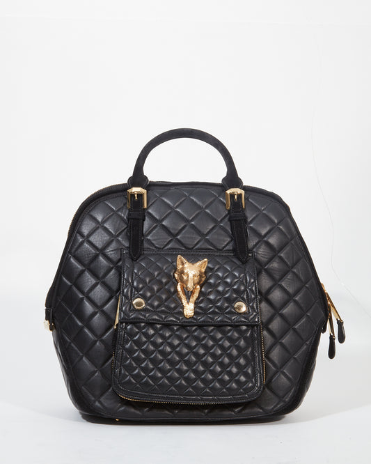 Burberry Black Quilted Leather Wold Head Large Top Handle Bag