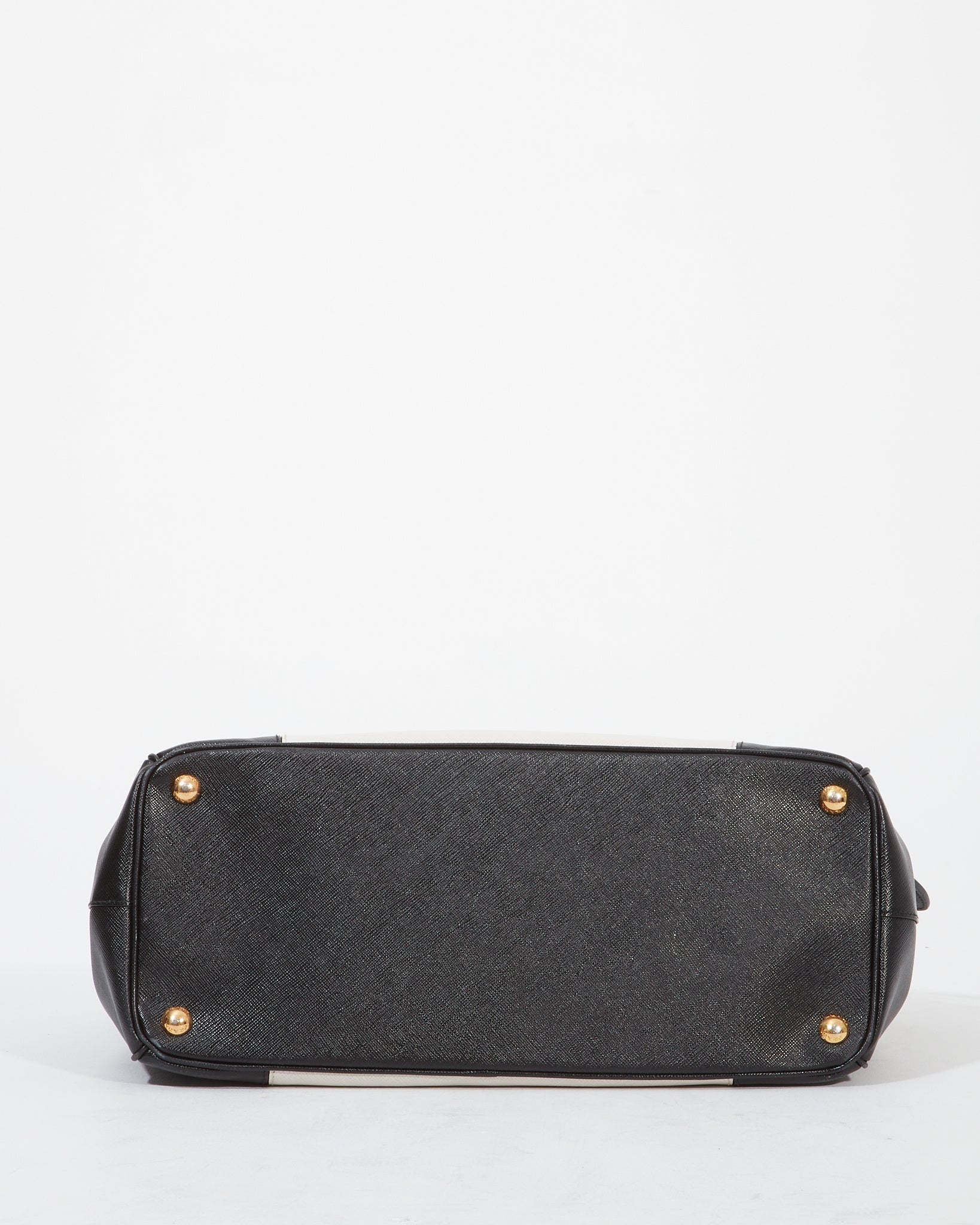 Prada Black/White Saffiano Leather Double Zip Galleria Tote Medium Bag