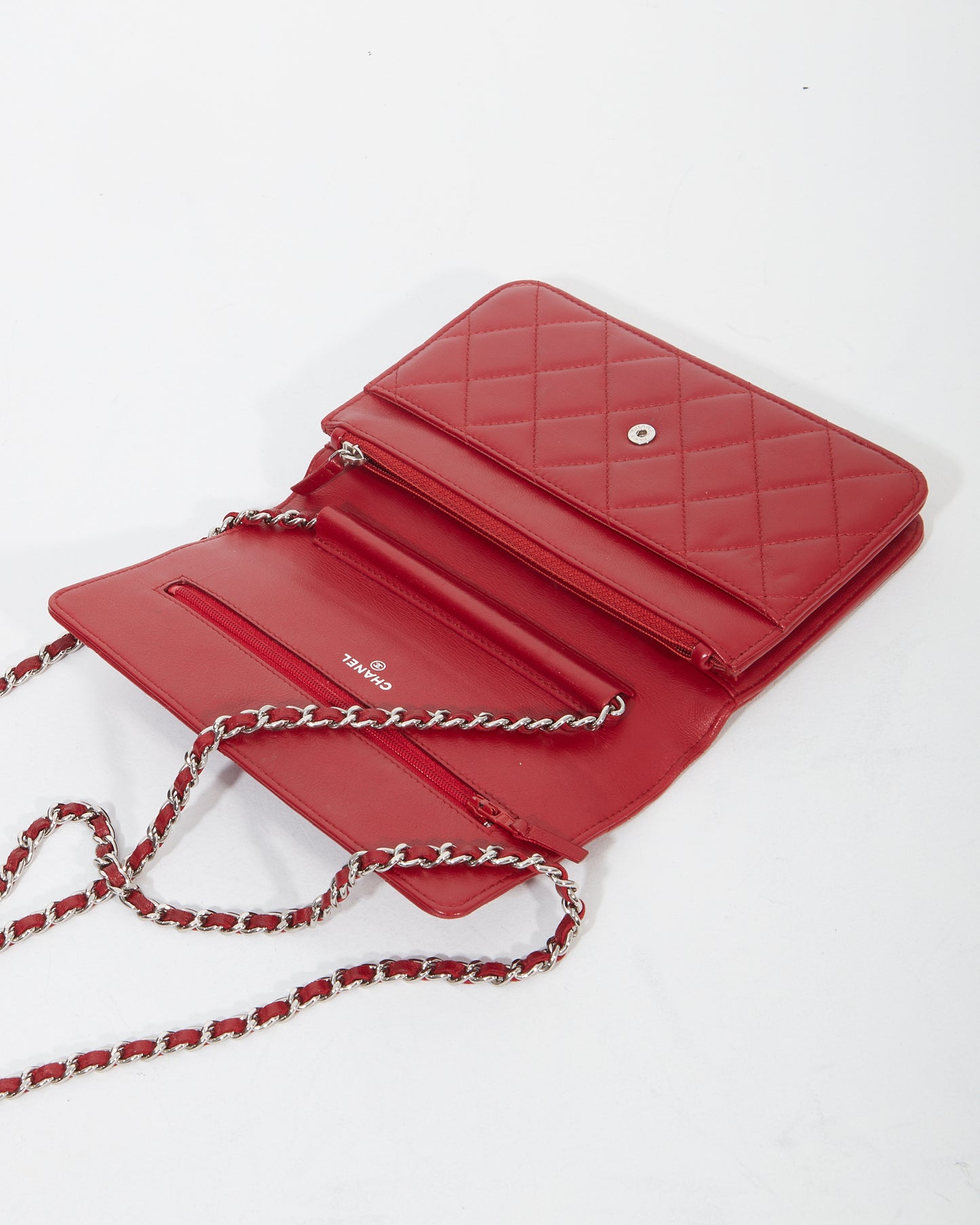 Chanel Red Lambskin Leather SHW Wallet On chain