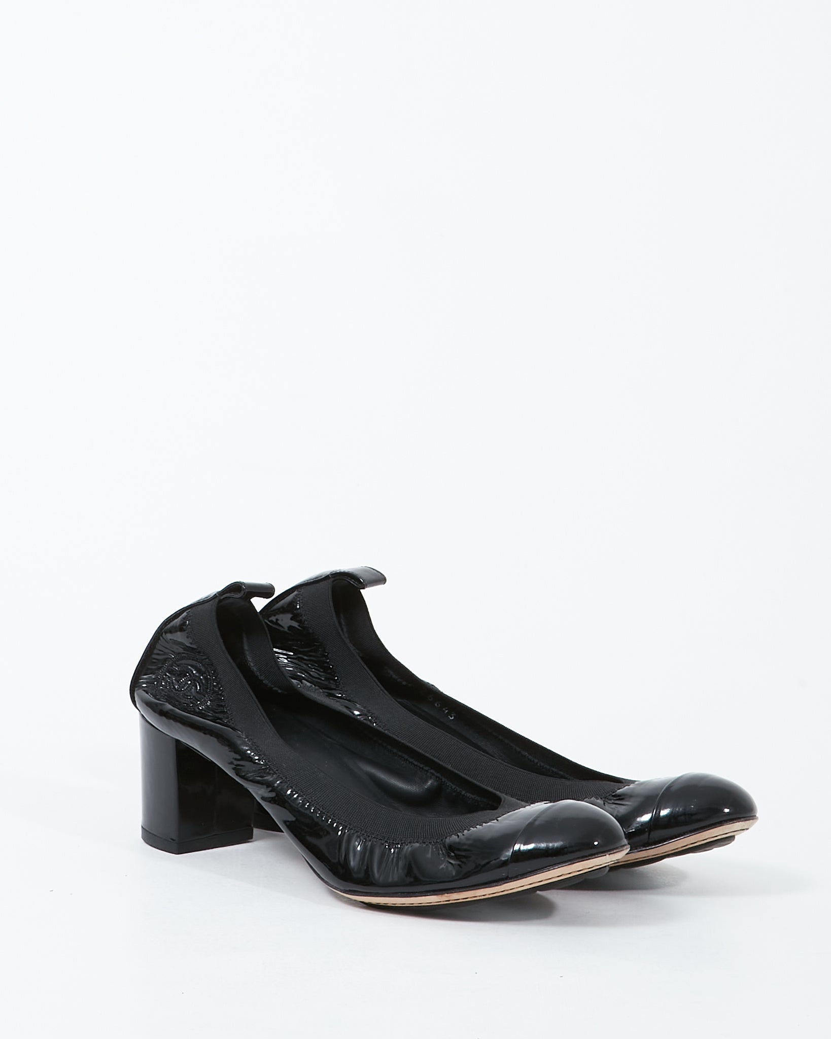 Chanel Black Patent Rounded Tip Pumps - 38.5