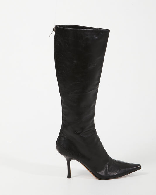 Jimmy Choo Black Leather Point Toe Knee Boots - 39