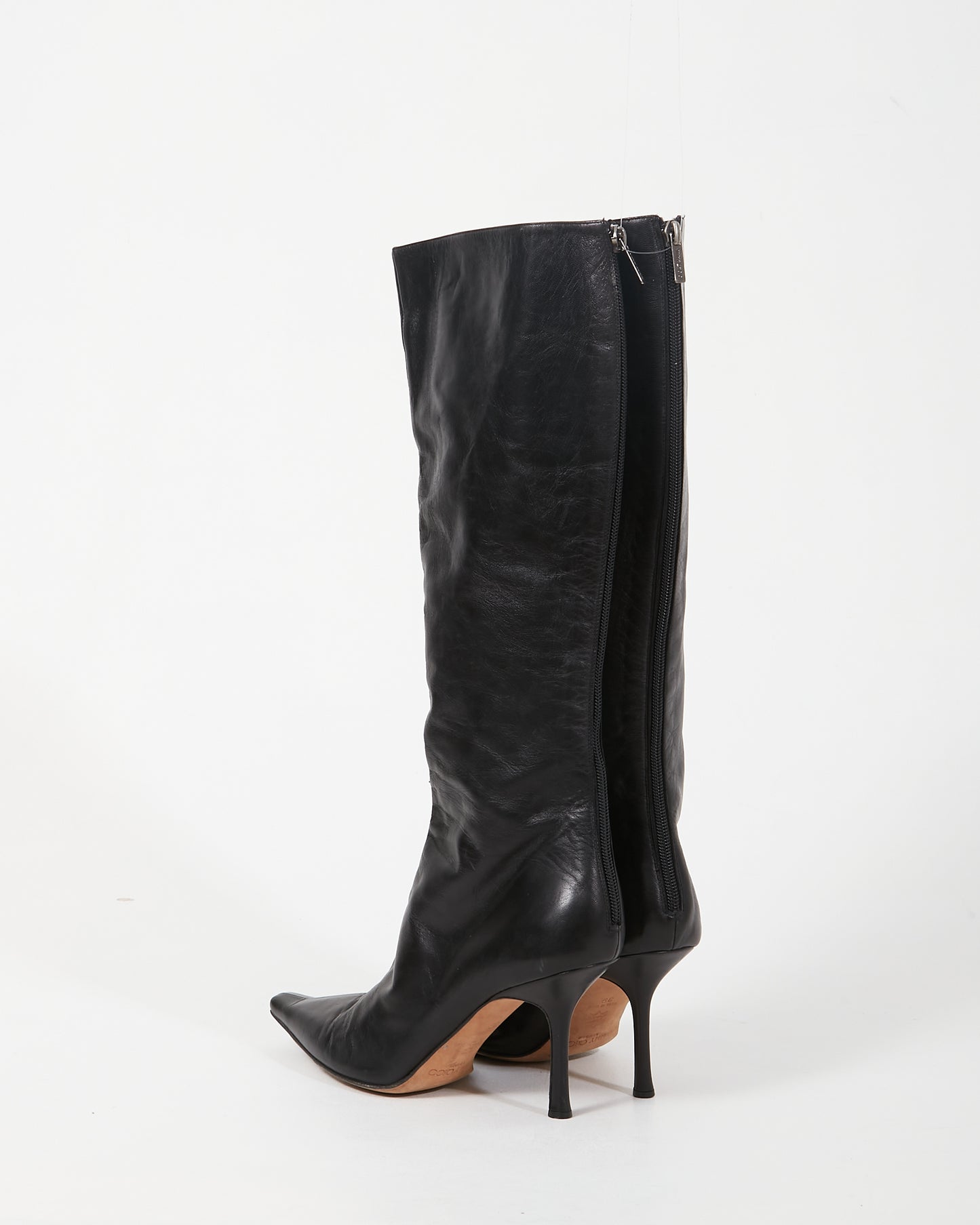 Jimmy Choo Black Leather Point Toe Knee Boots - 39