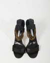 Manolo Blahnik Black Leather & Chain Strap Sandal Heel - 38.5