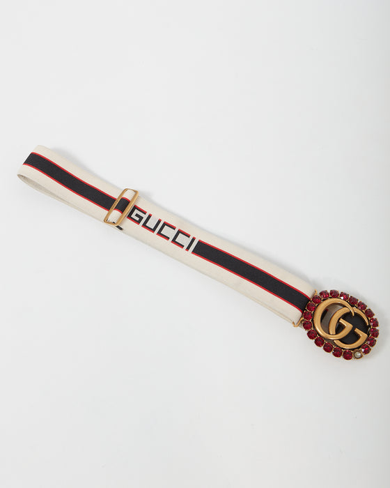 Gucci Crystal Marmont Elastic Band Logo Web Belt - 90/36