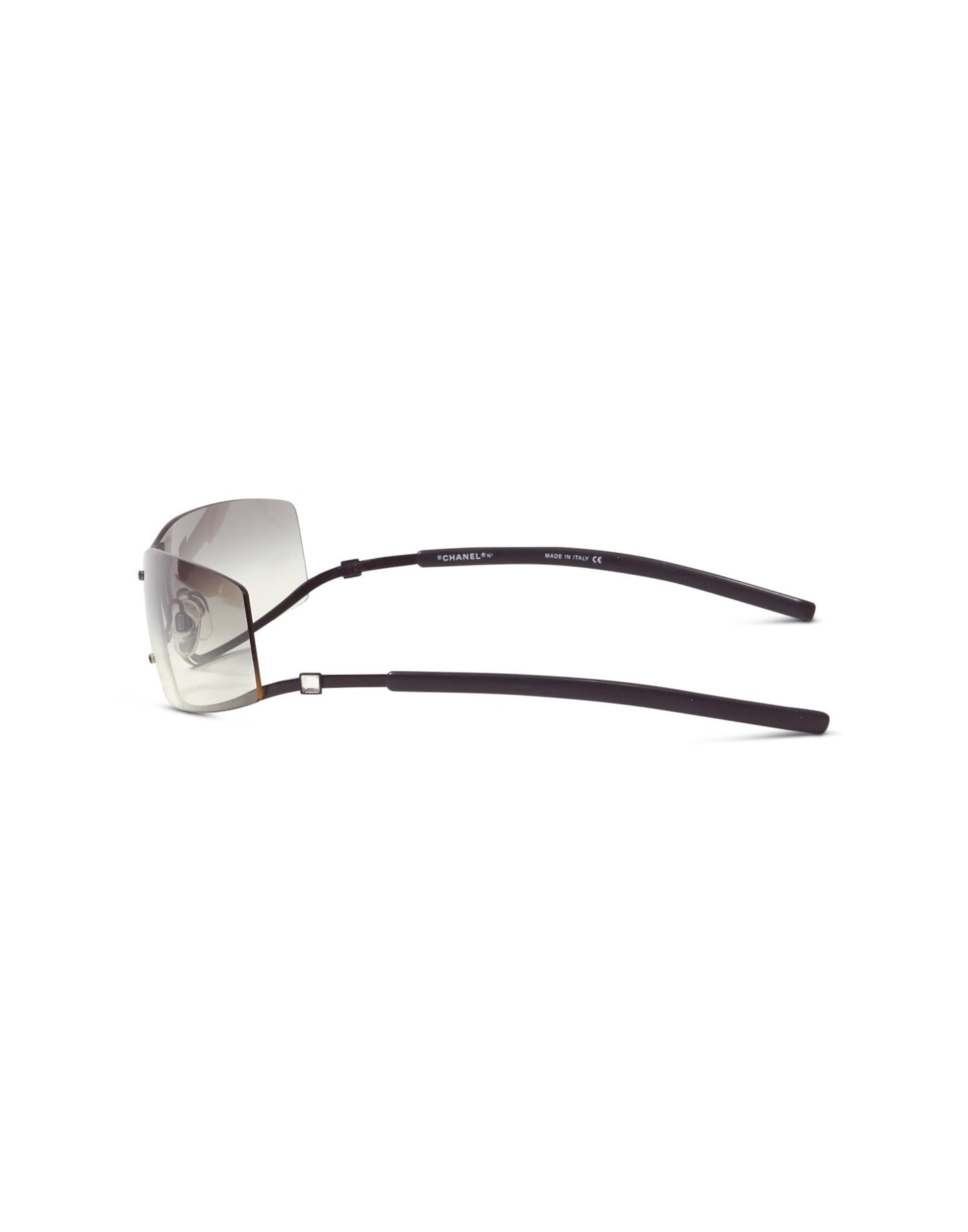 Chanel Vintage 4066-B Black Wrap Around Oval Crystal Stud Sunglasses