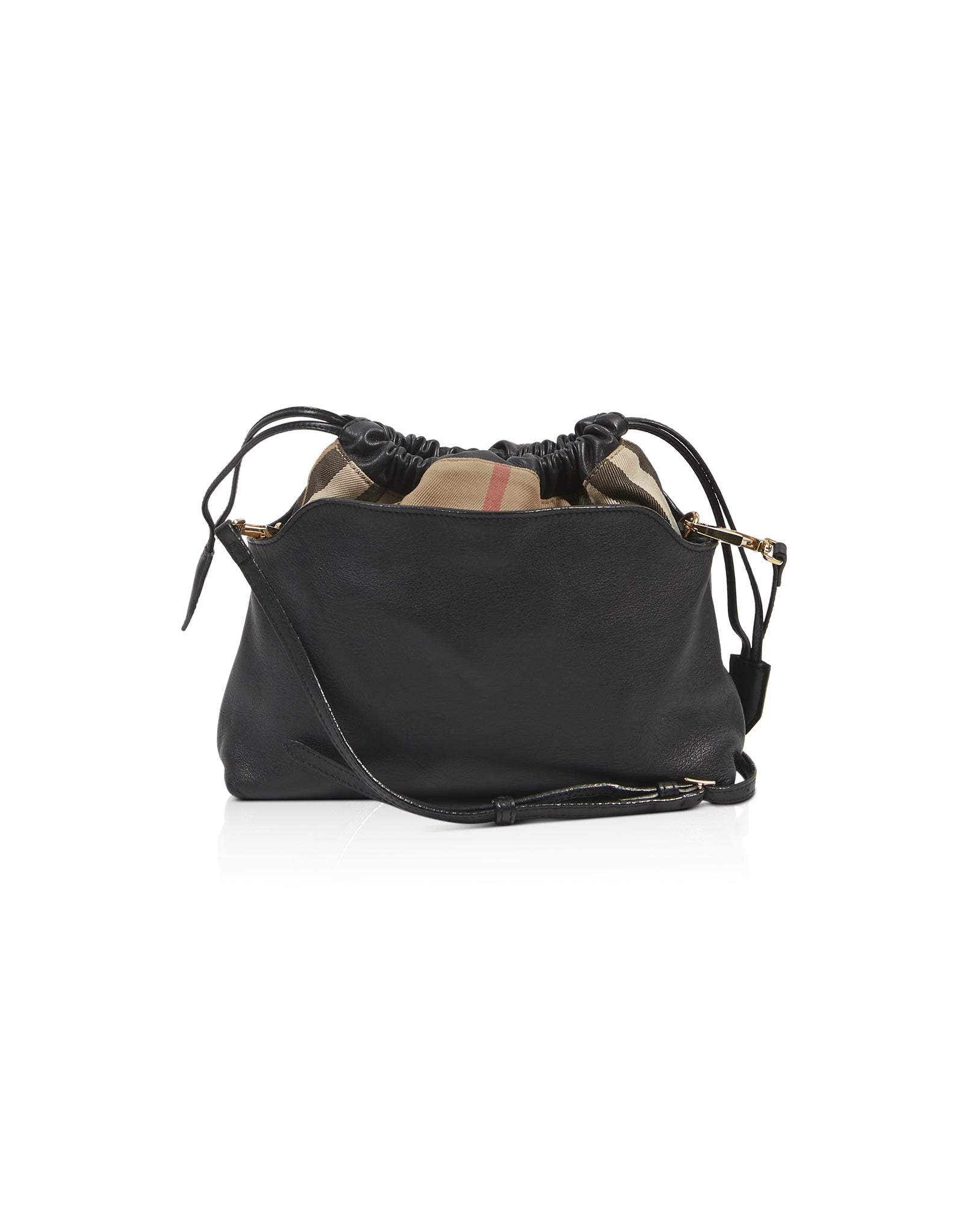 Burberry Black Leather and Check Little Crush Drawstring Shoulder Bag