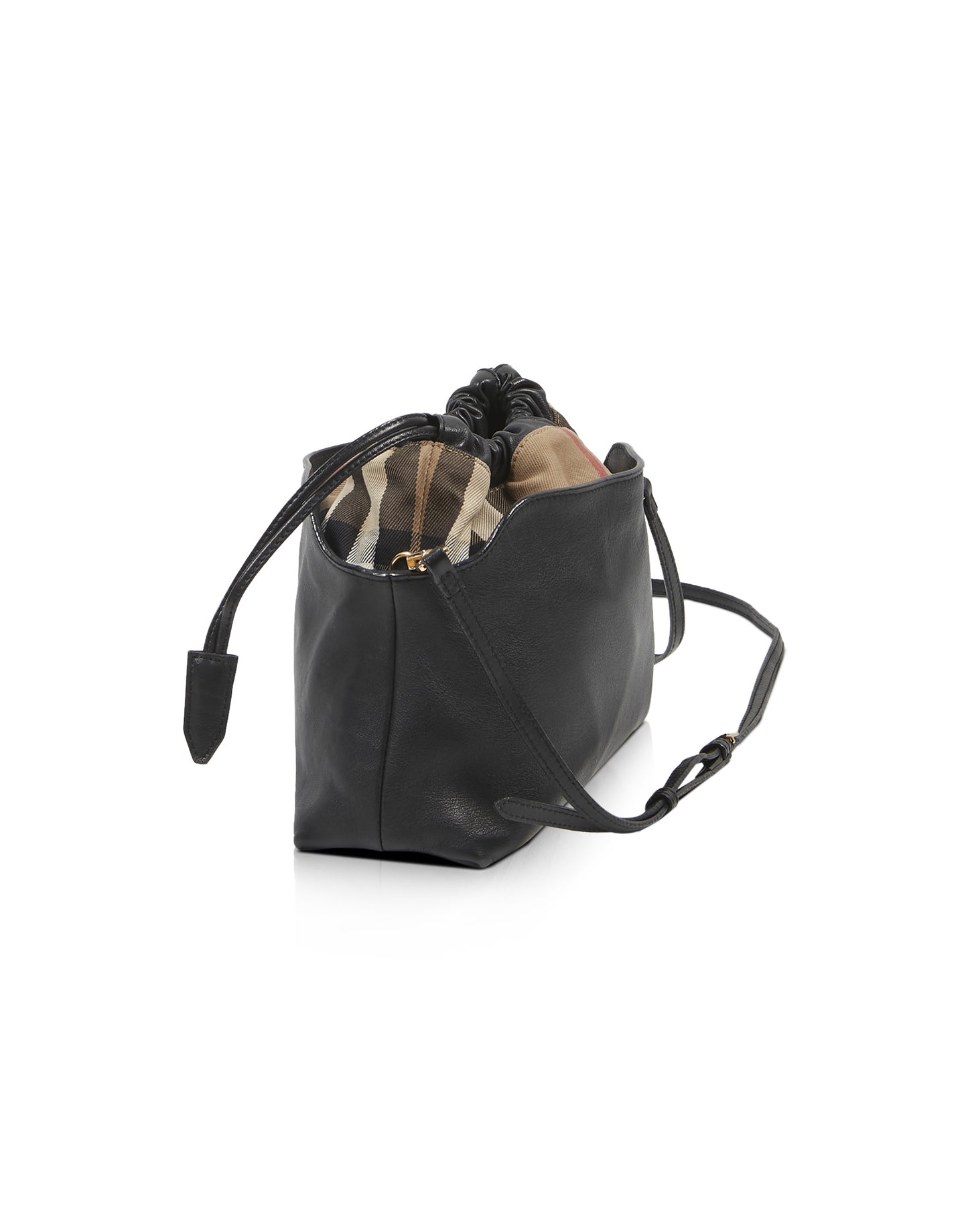 Burberry Black Leather and Check Little Crush Drawstring Shoulder Bag
