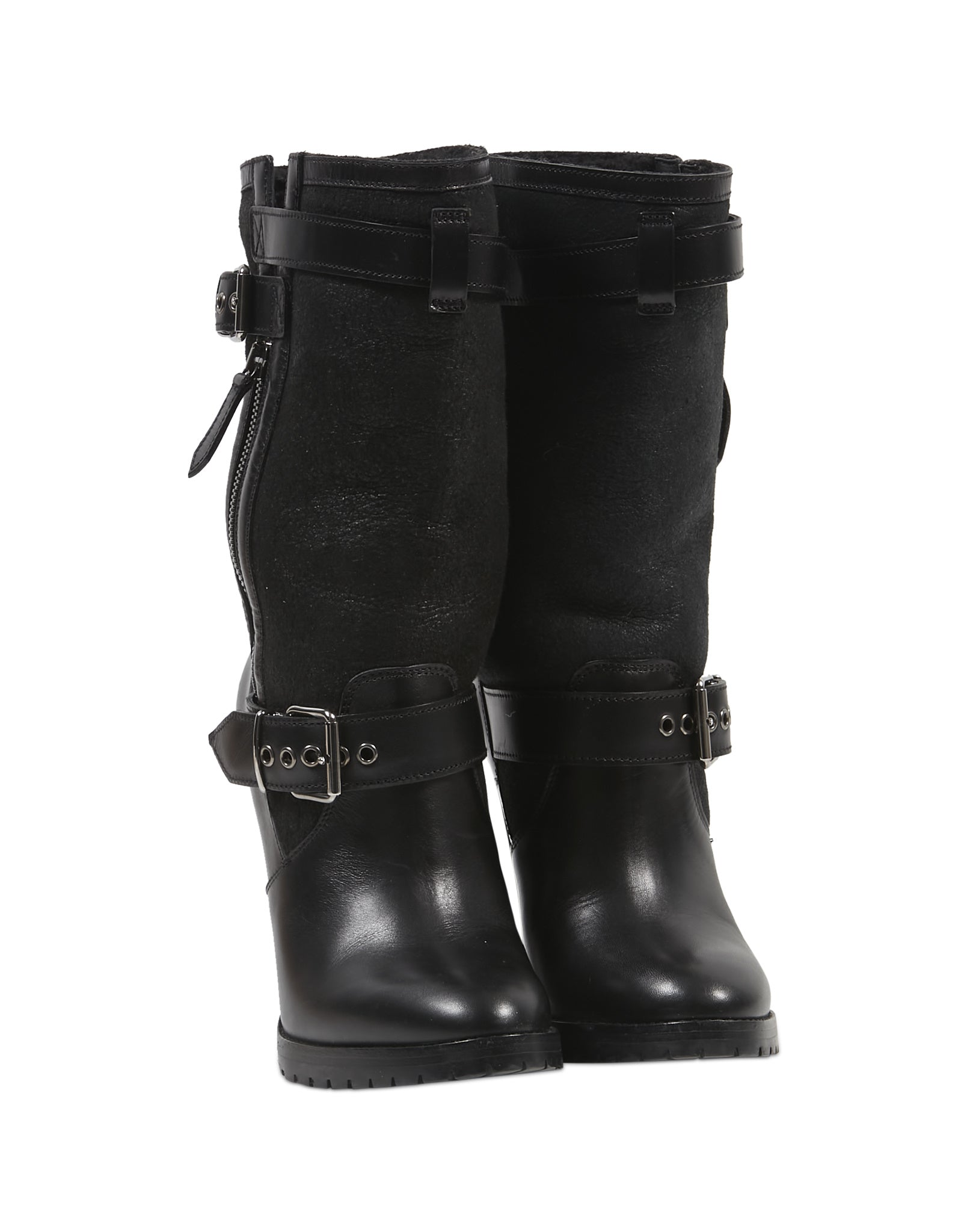 Burberry Black Leather Shearling Boots - 37