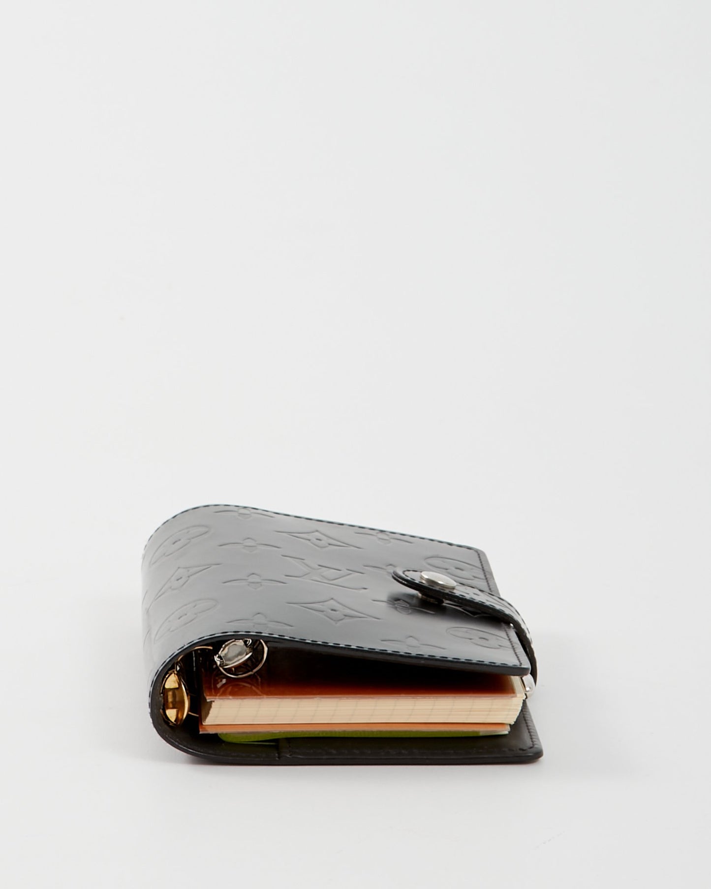 Louis Vuitton Gunmetal Matte Patent Monogram Leather Small Ring Agenda PM Couverture