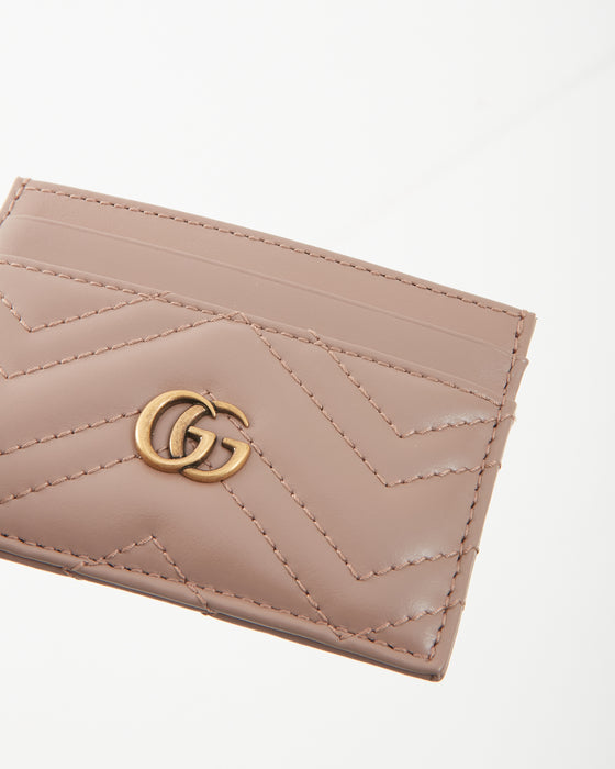 Gucci Dust Pink Leather Marmont Matelassé Card Holder
