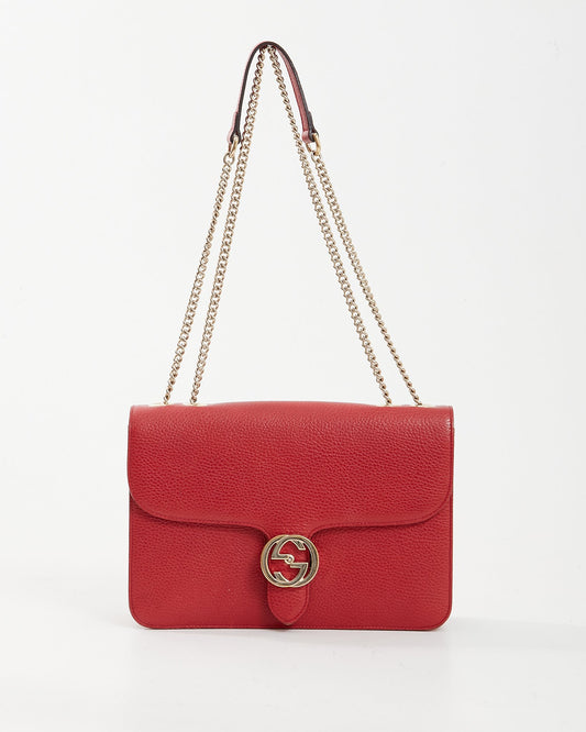 Grand sac à chaîne GG entrelacé en cuir grainé rouge Gucci