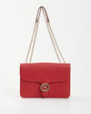 Gucci Red Pebbled Leather Interlocking GG Large Chain Bag