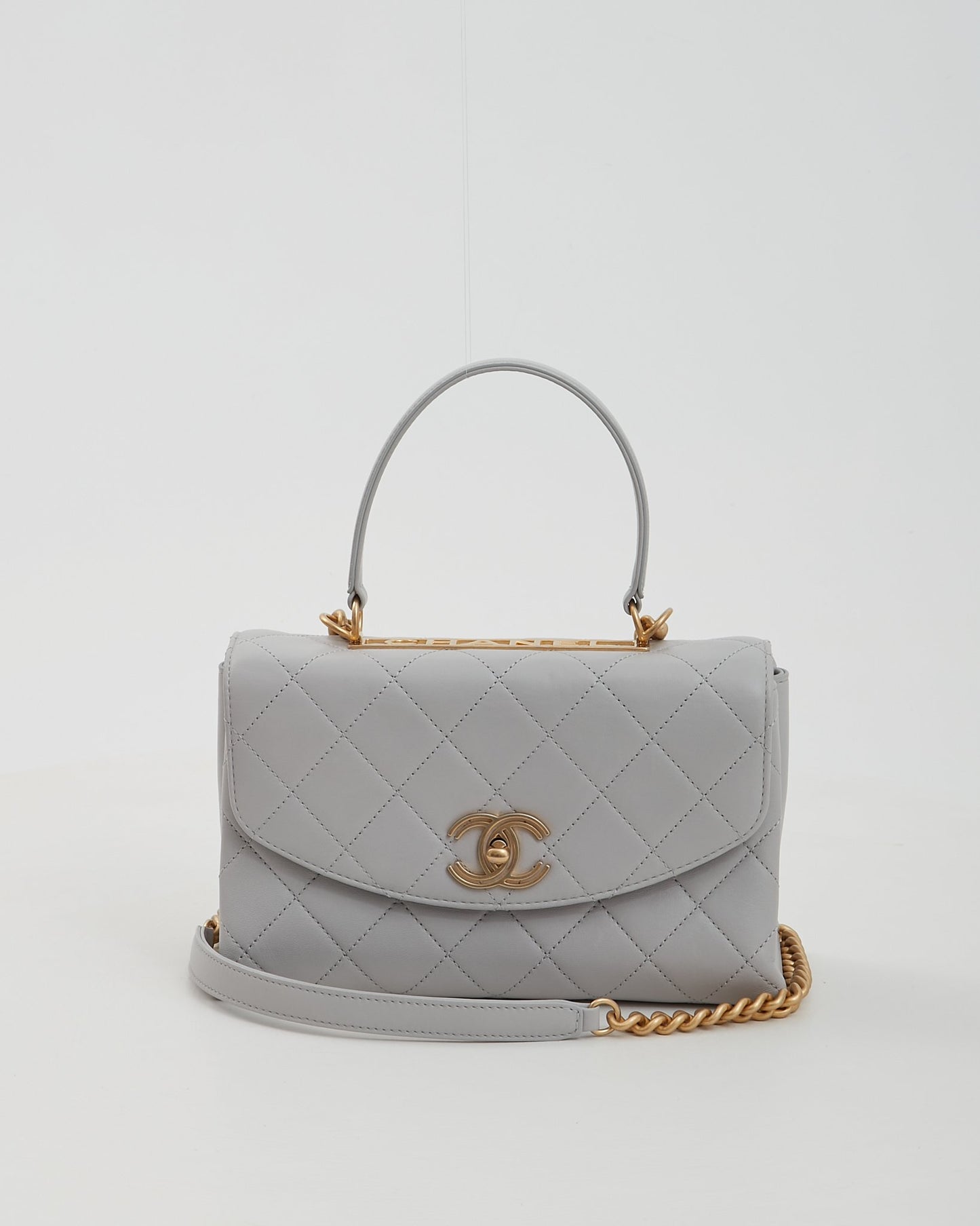 Petit sac à chaîne GHW Trendy CC en cuir d'agneau gris Chanel