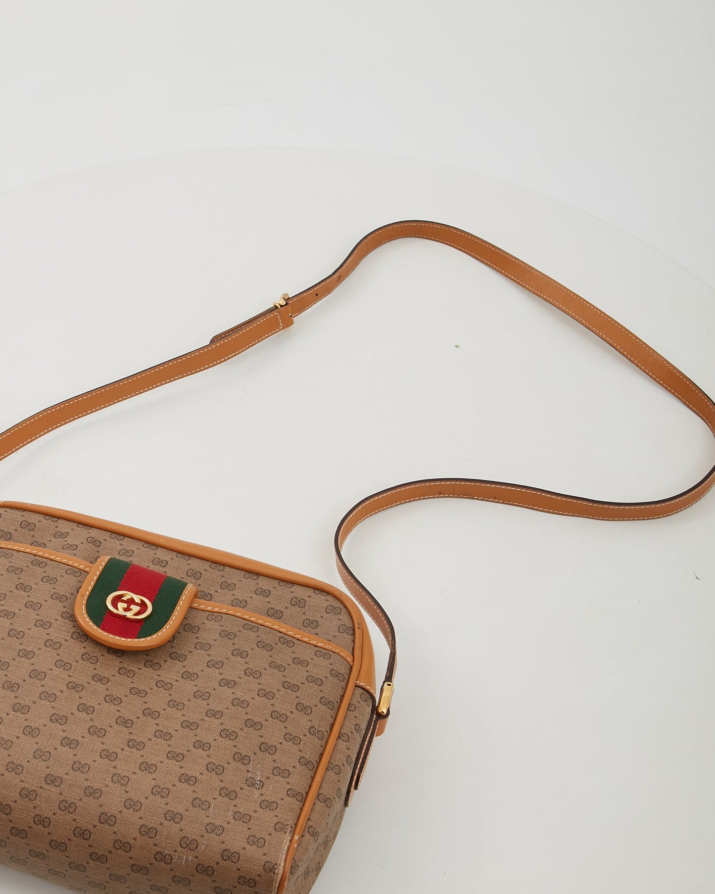 Gucci Tan Vintage Micro GG Coated Canvas Crossbody Bag