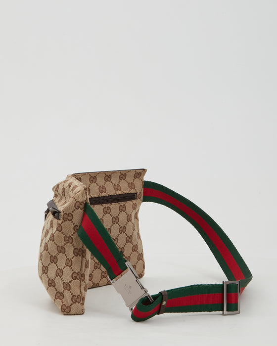 Gucci Brown Canvas GG Pocket Web Belt Bum Bag