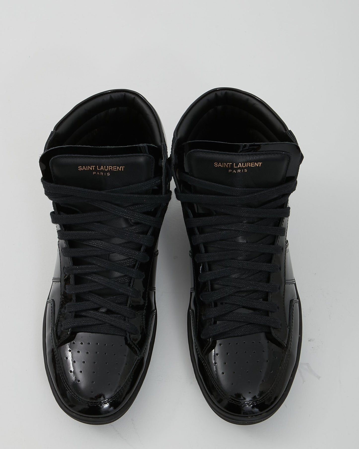 Saint Laurent Black Patent SL/10H High Top Sneakers - 42