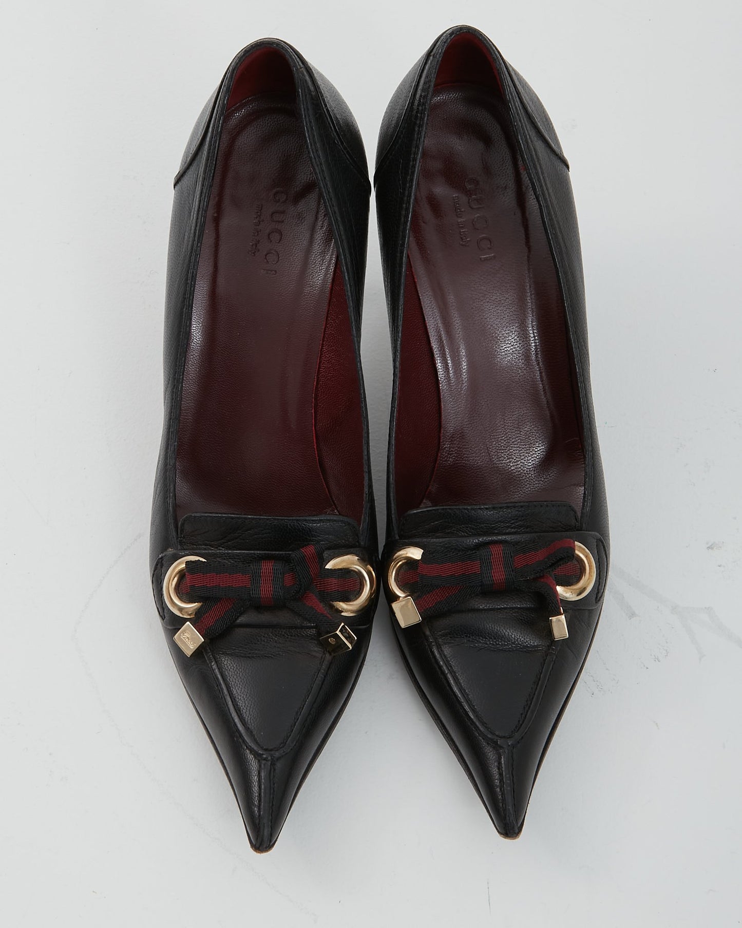 Escarpins Web à bout pointu en cuir vintage noir Gucci - 6