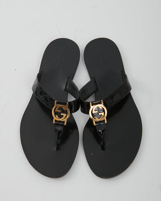 Gucci Black GG Logo Flat Sandal - 36.5