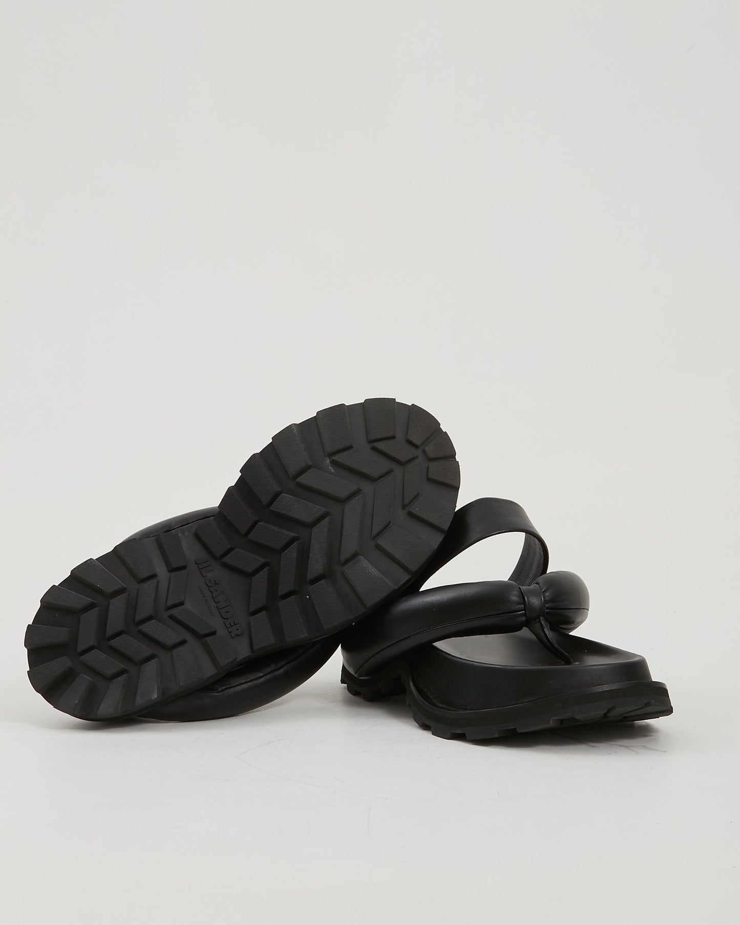 Jil Sander Black Leather Large Padded Thong Sandals - 36