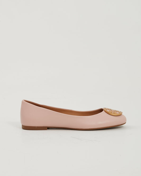 Tory Burch Pink Leather Gold Logo Flats - 35.5