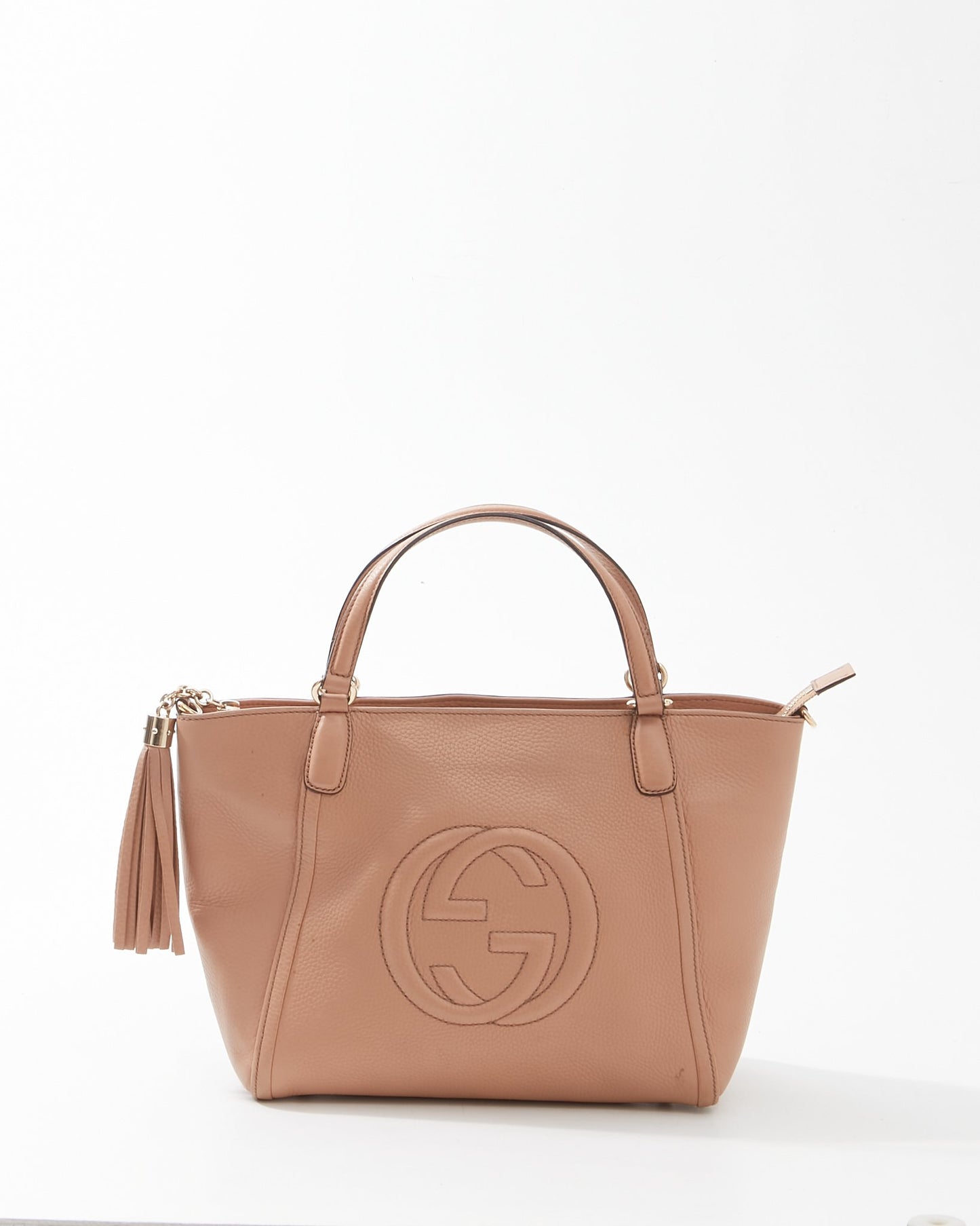 Gucci Nude Pebbled Leather Convertible Top Handle Bag
