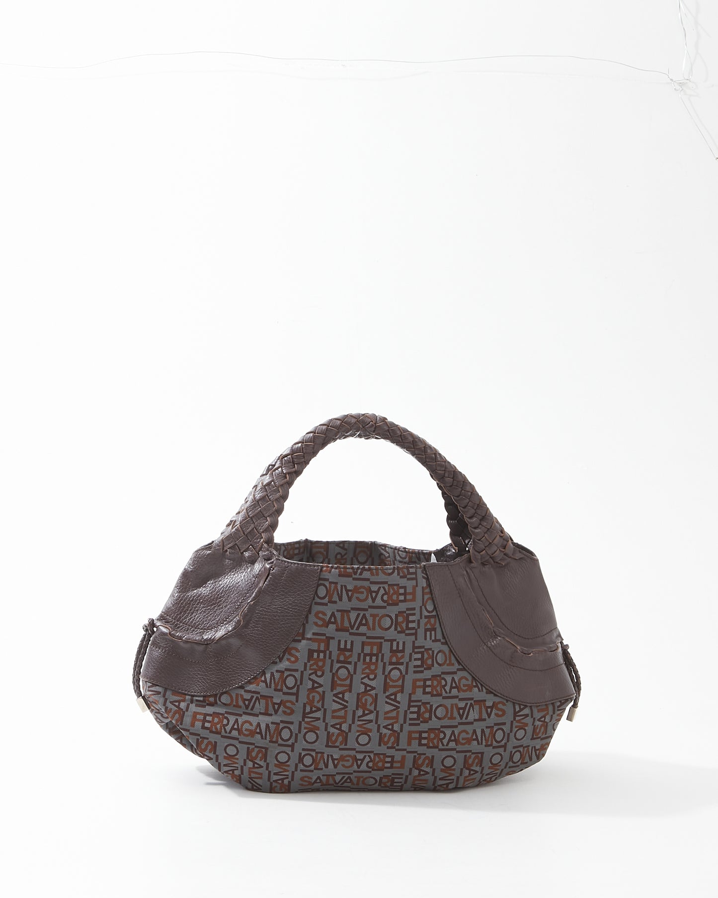 Ferragamo Brown Canvas/Leather Logo Shoulder Bag