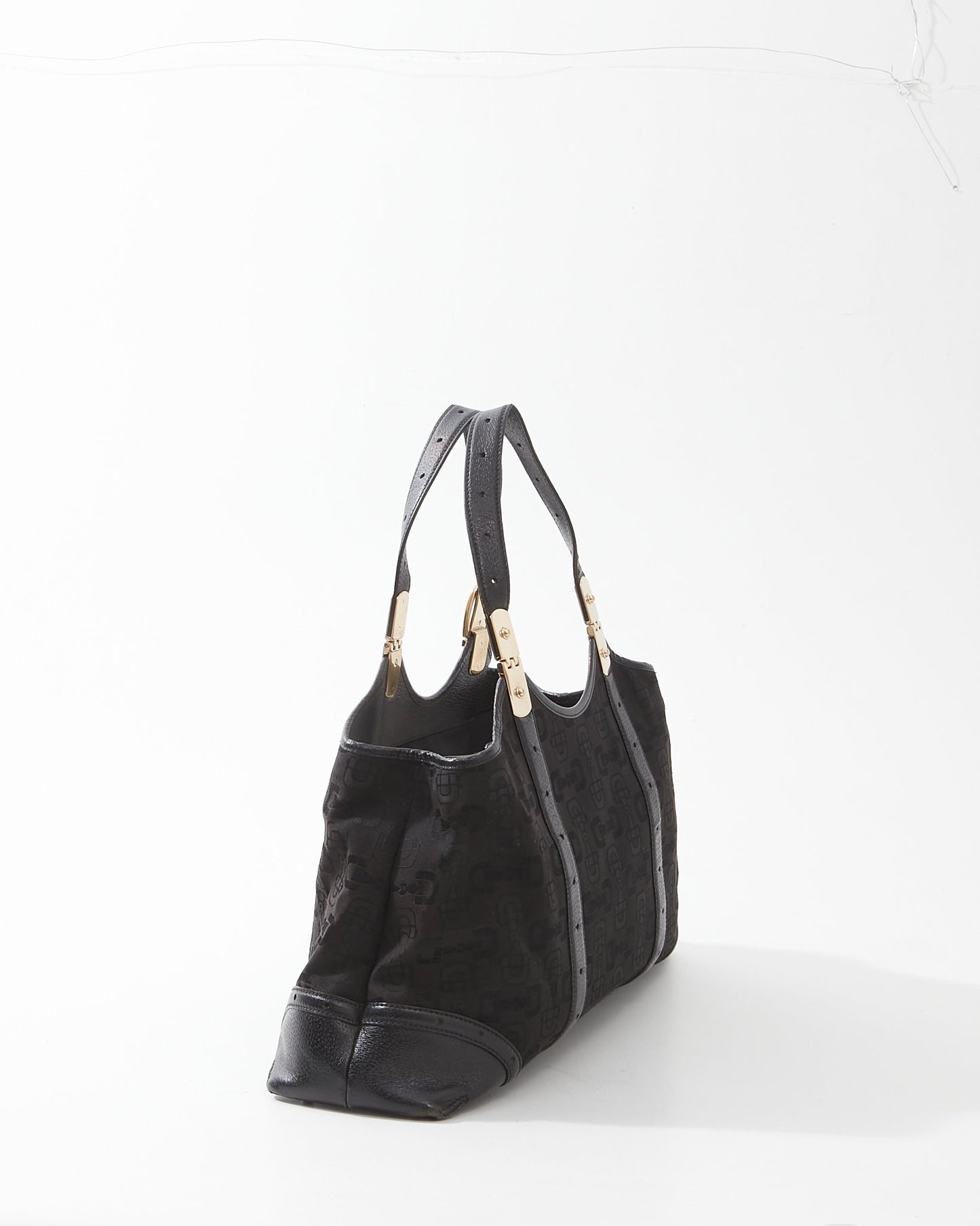 Gucci Black Canvas Horsebit Print Tote Bag