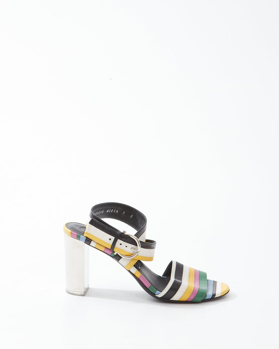 Ferragamo Multi Color Leather Strap Sandal Heel - 7