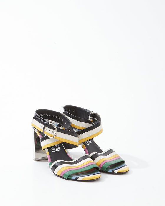 Ferragamo Multi Color Leather Strap Sandal Heel - 7
