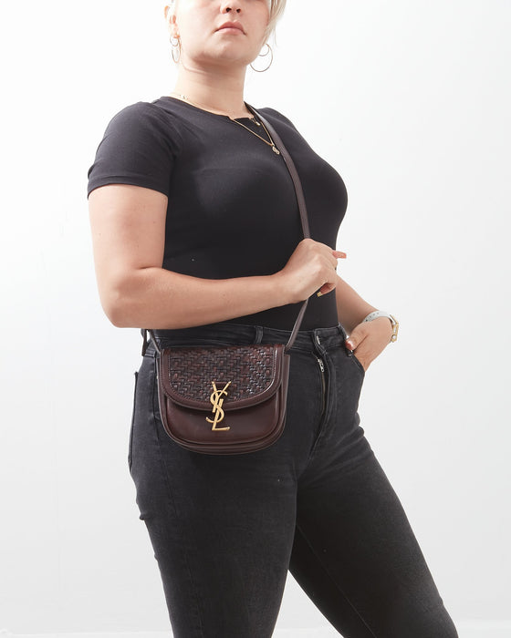 Saint Laurent Brown Woven Leather Small Kaia Bag