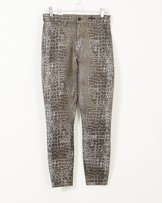 L’Agence Khaki Metallic Silver Croc Print Denim Jeans - 29