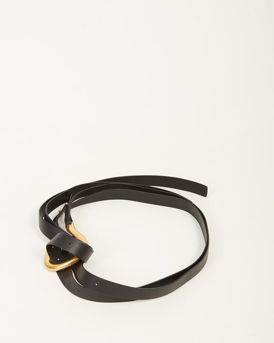 Bottega Veneta Black Leather Gold Buckle Belt - L