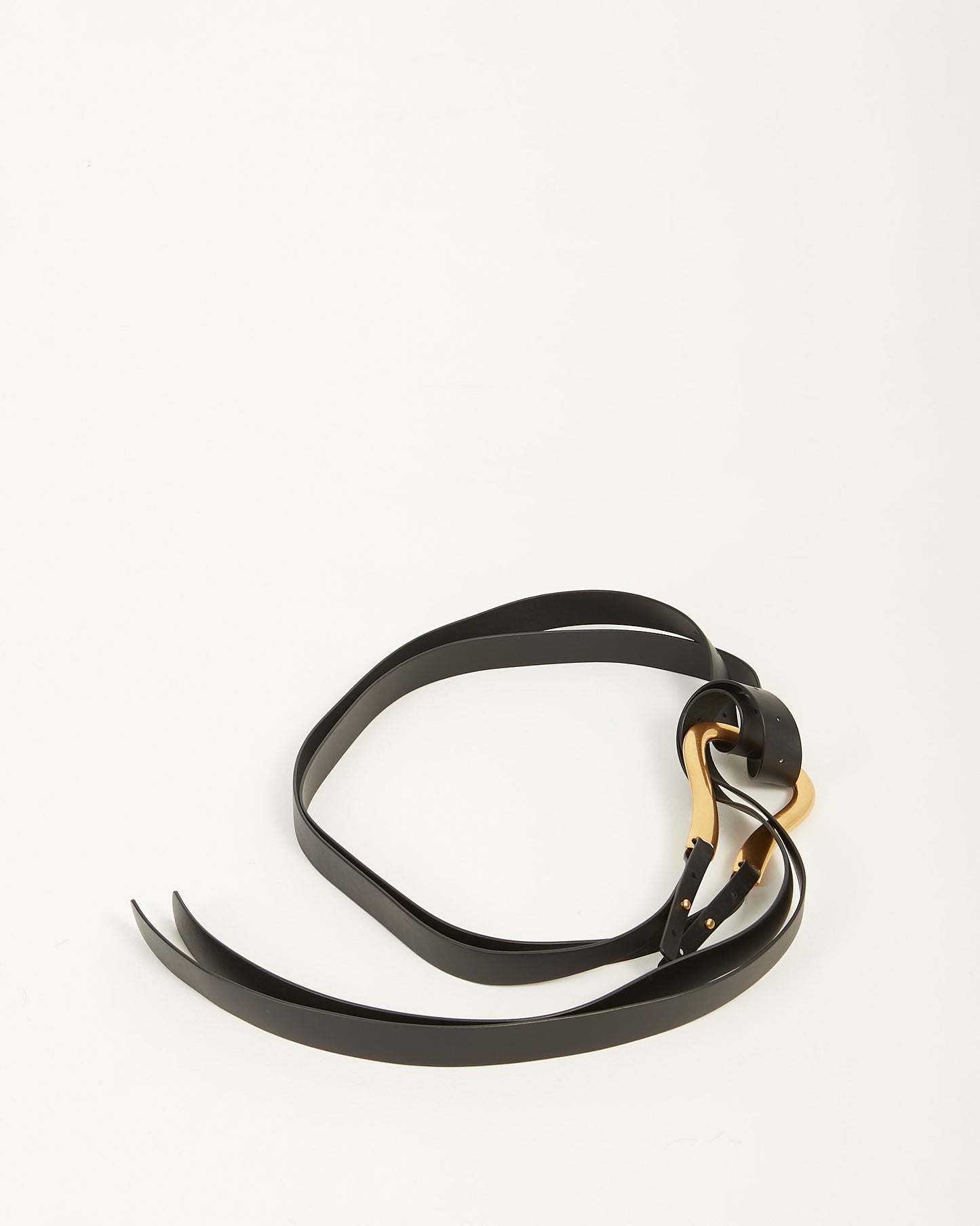 Bottega Veneta Black Leather Gold Buckle Belt - L