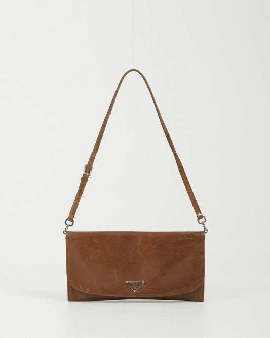 Prada Khaki Leather Shoulder Pochette Bag