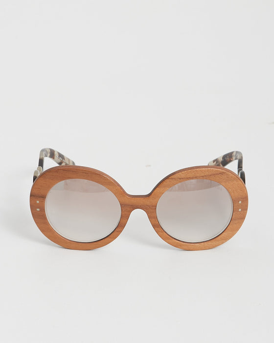 Prada Brown Wooden SPR27R Baroque Round Sunglasses
