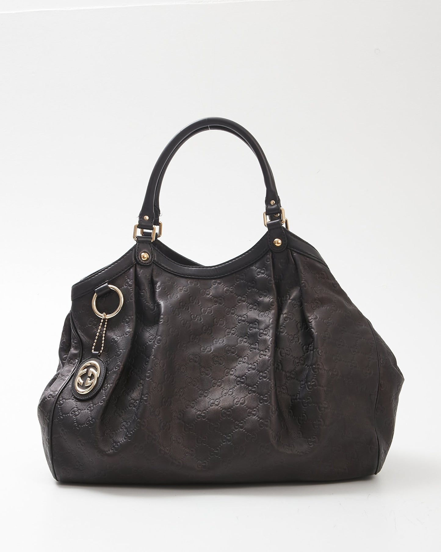 Gucci Black Leather GG Logo Sukey Large Tote Bag
