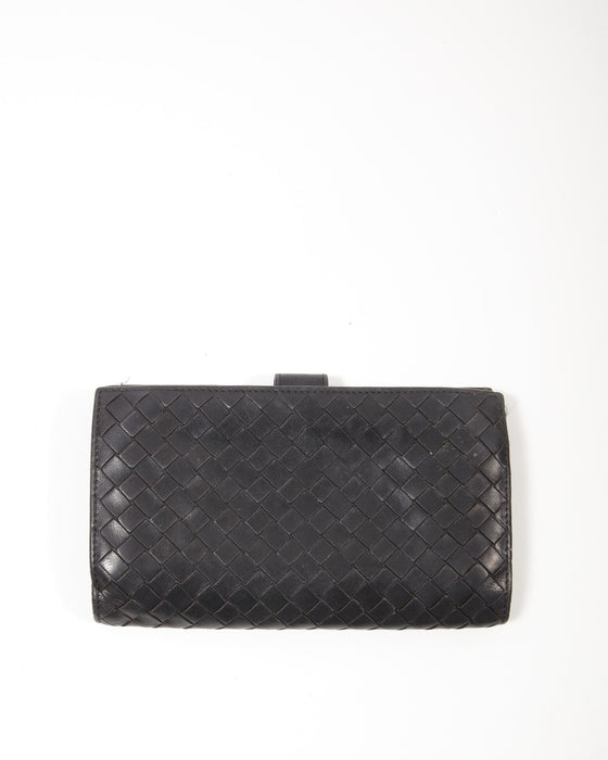 Bottega Veneta Black Intrecciato French Compact Wallet