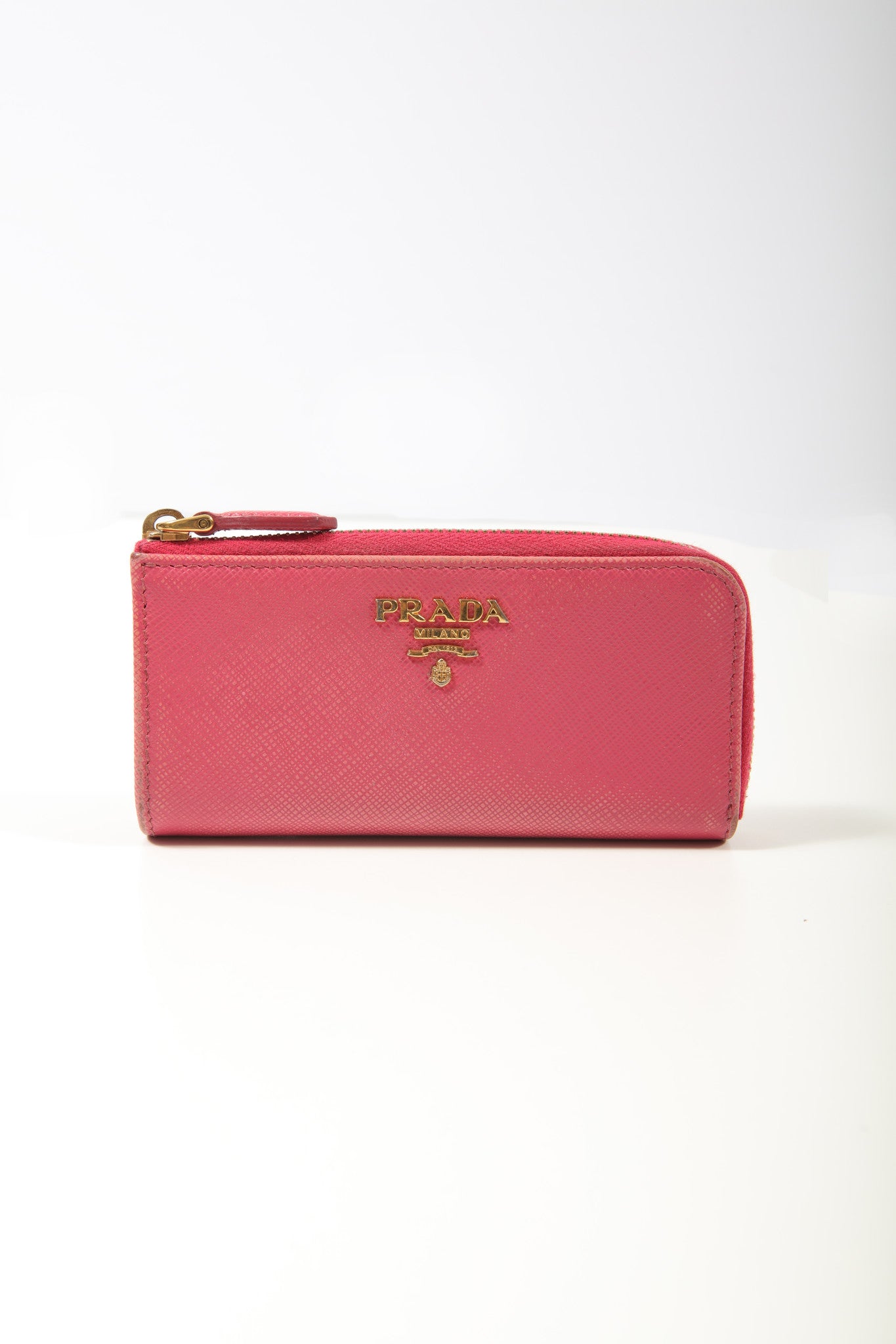 Prada Peonia Pink Saffiano Leather Pouch Key Chain