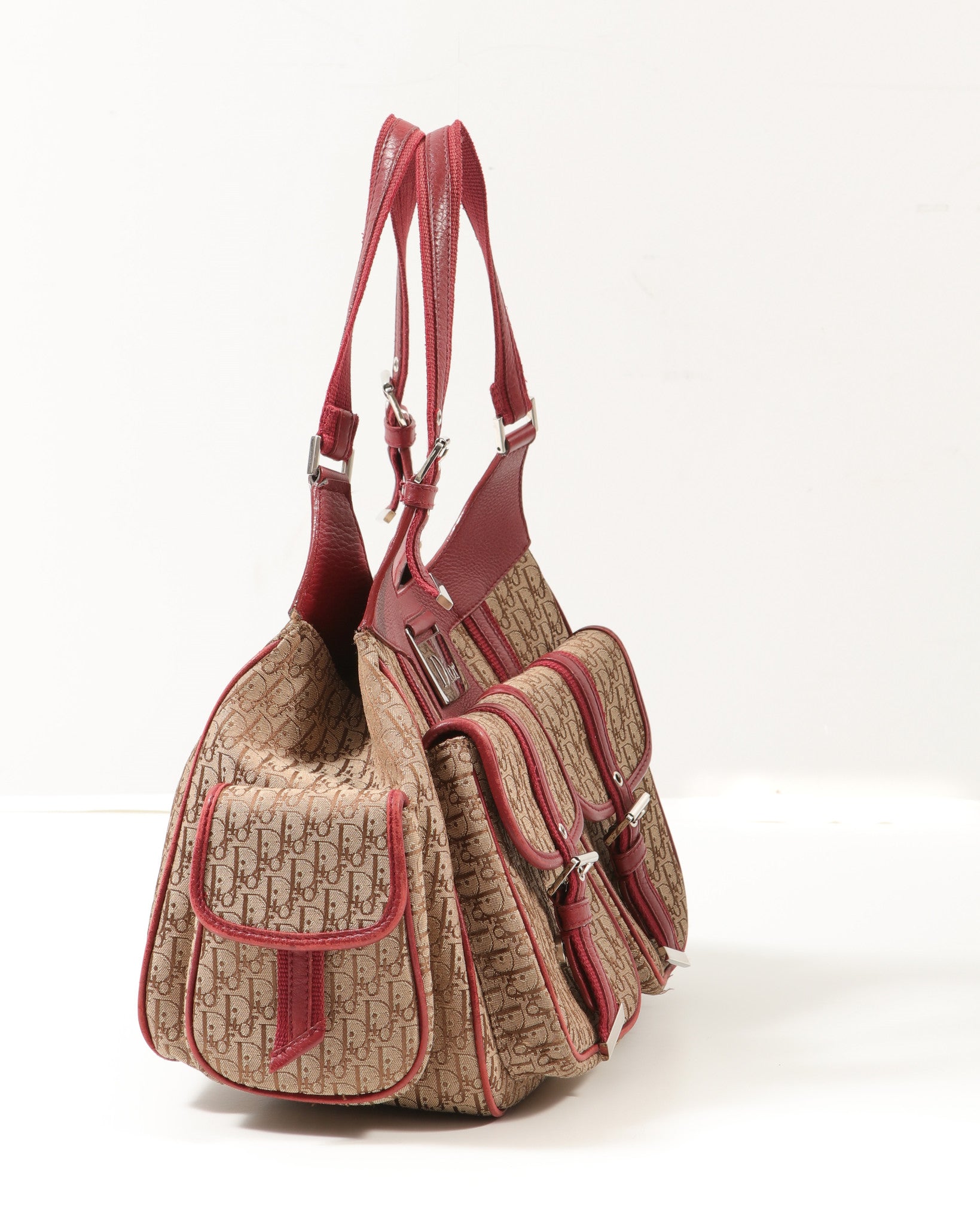 Dior Red/Beige Diorissimo Oblique Canvas Multi Pocket Shoulder Bag