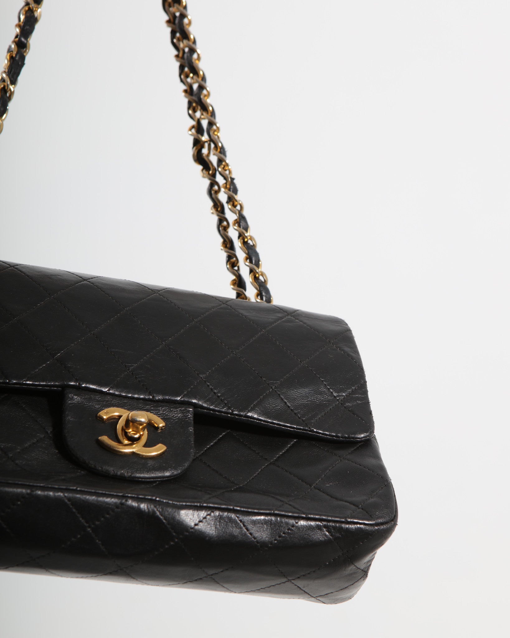 Chanel Vintage Black Lambskin Small Classic Double Flap Bag GHW