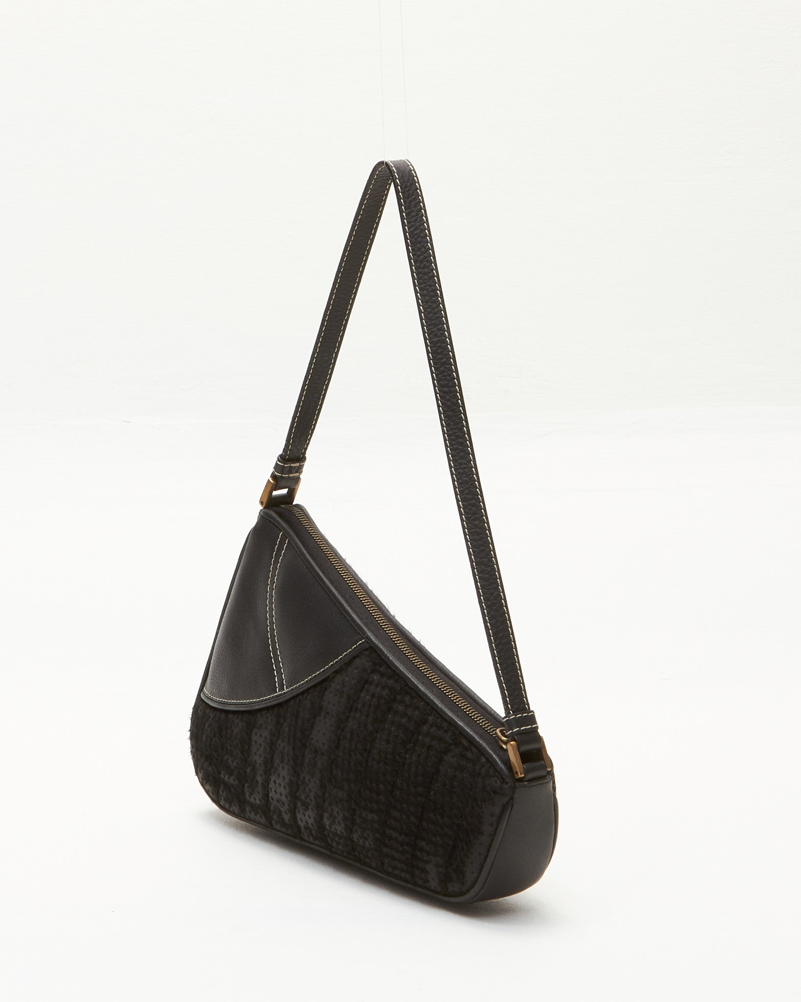Dior Black Perforated Leather 1974 Montaigne Saddle Pochette Shoulder Bag