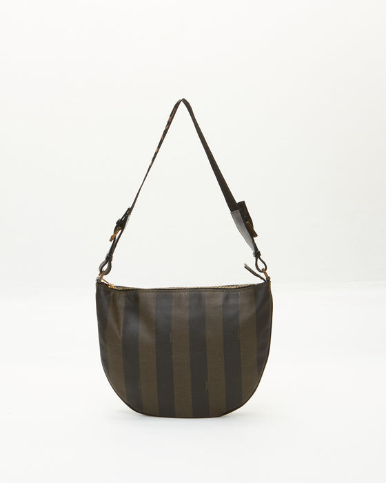 Fendi Vintage Brown Stripe Logo Strap Shoulder Bag