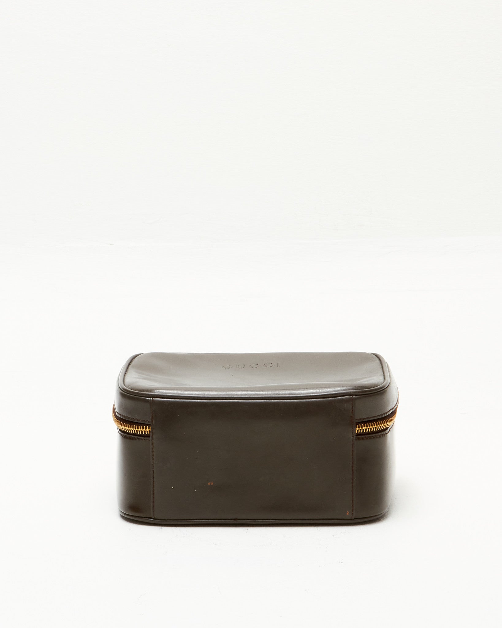 Gucci Vintage Brown Leather Vanity Top Handle Bag