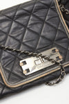 Chanel Black Lambskin Quilted Leather East West Mademoiselle Accordion Flap Shoulder Bag