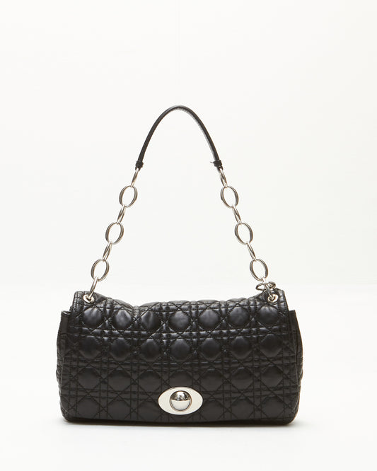 Dior Black Leather Cannage Chain Medium Shoulder Bag