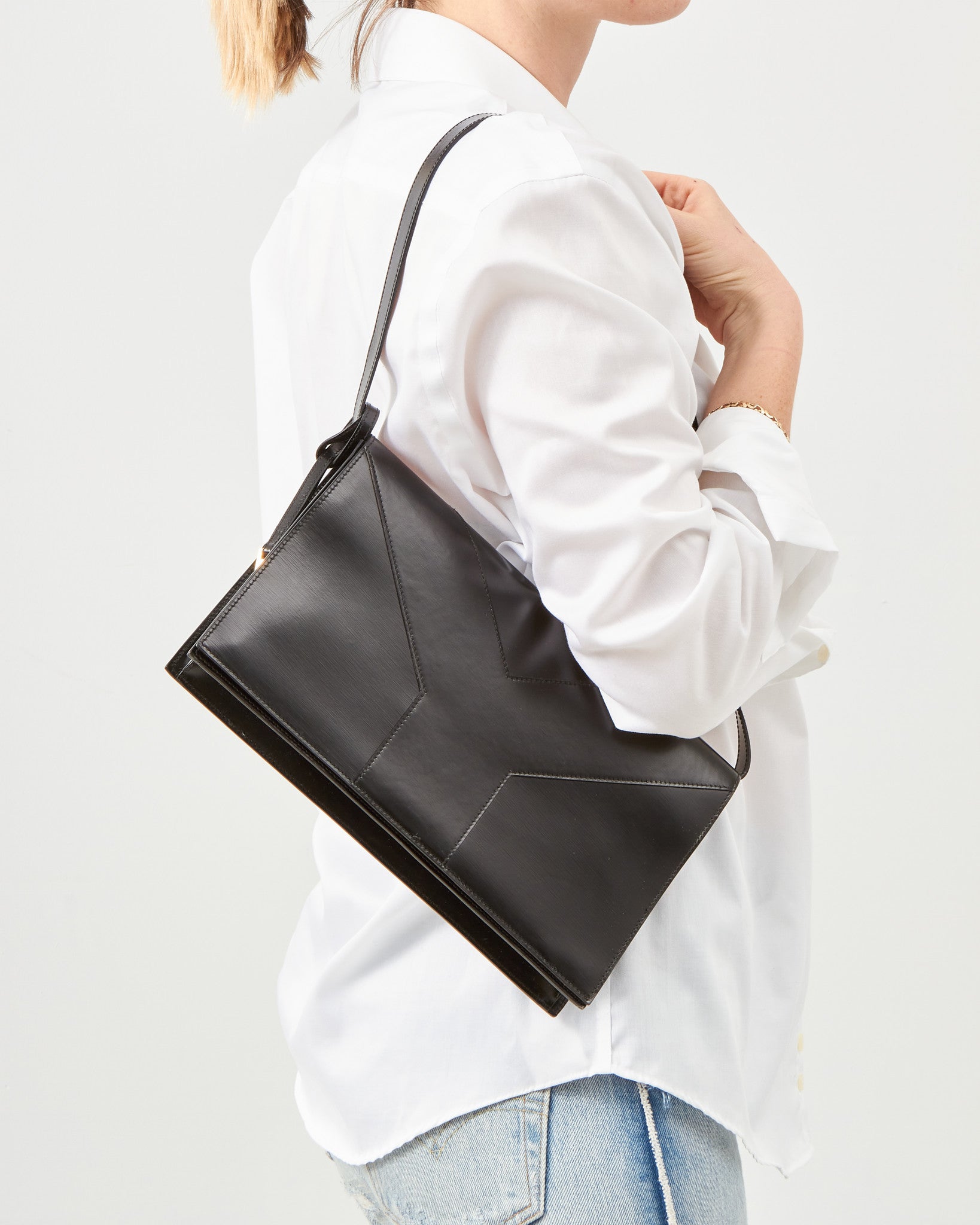 Saint Laurent Vintage Black Leather Y Shoulder Bag