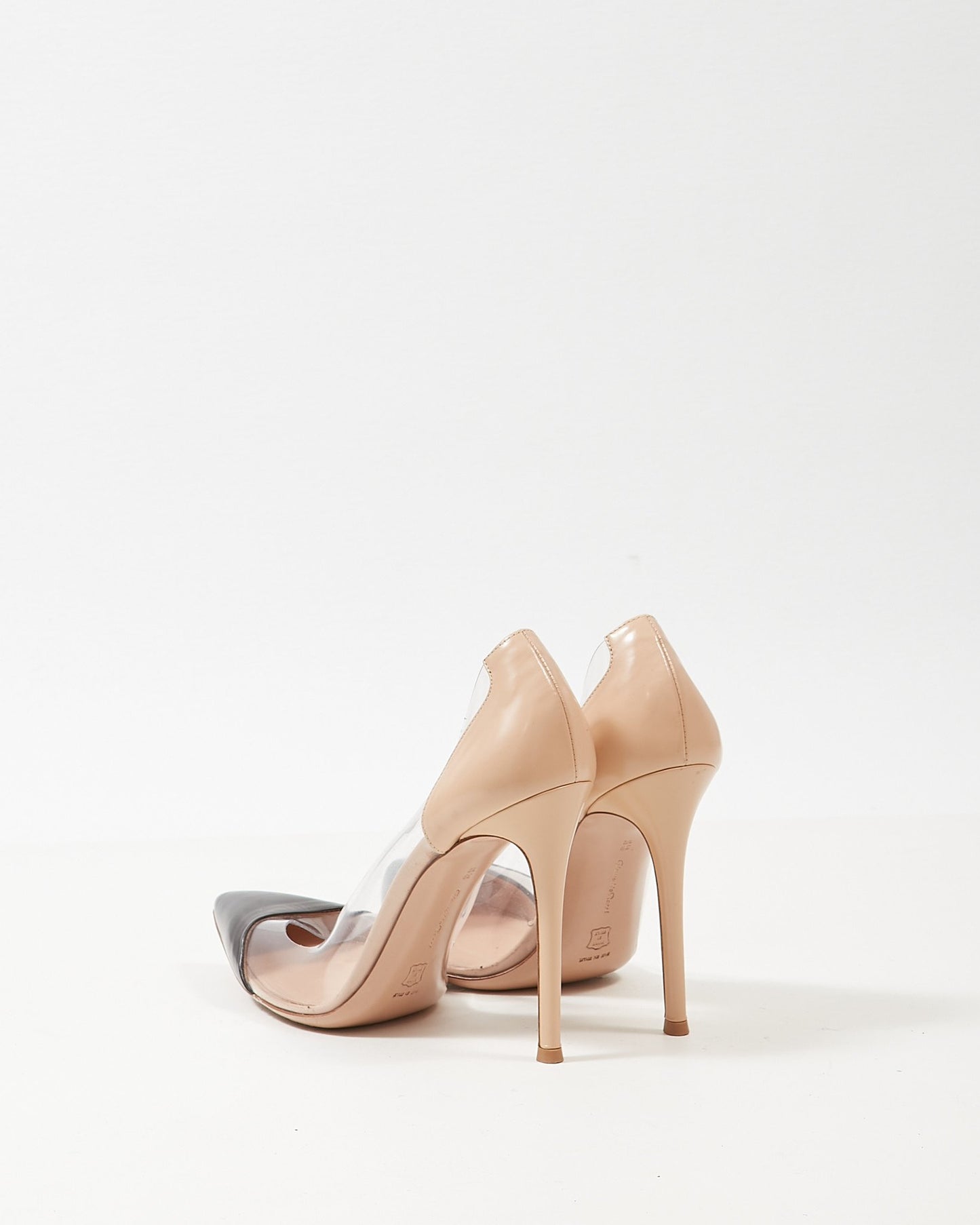 Gianvito Rossi Beige Leather and Plexi Pointed Toe 105mm Pumps - 39.5